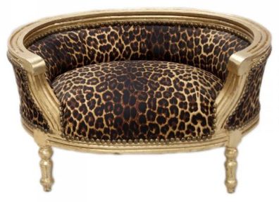 Casa Padrino Barock Hunde & Katzen Sofa Leopard / Gold Hundebett & Katzenbett