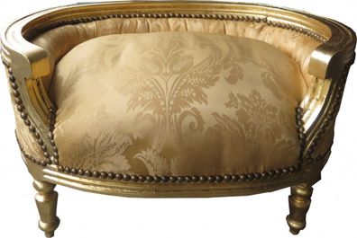 Casa Padrino Barock Hunde & Katzen Sofa Gold Bouquet Muster / Gold - Hundesessel Sitz