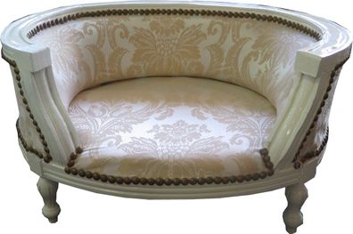 Casa Padrino Barock Hunde & Katzen Sofa Creme Muster / Altweiss - Hundesessel Sitz Hu