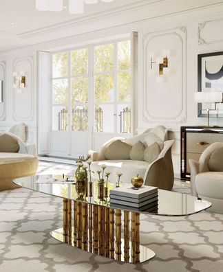 Casa Padrino Luxus Designer Couchtisch Bambus Gold 180 x 80 x H. 57 cm - Wohnzimmerti