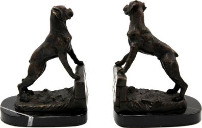 Casa Padrino Luxus Buchstützen Set Hunde Bronze auf schwarzem Marmor Sockel - Luxus D