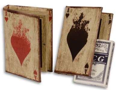 Casa Padrino Deko Spielkarten Schachteln in Bücher Optik Antik Naturfarben 9,5 x 3 x