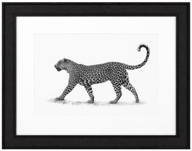 Casa Padrino Luxus Bild Leopard Schwarz / Weiß 93 x H. 73 cm - Kunstdruck mit Holzrah
