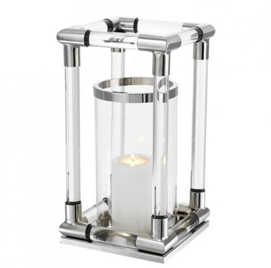 Casa Padrino Luxus Windlicht / Kerzenleuchter Nickel Finish 24 x H. 45 cm - Limited E