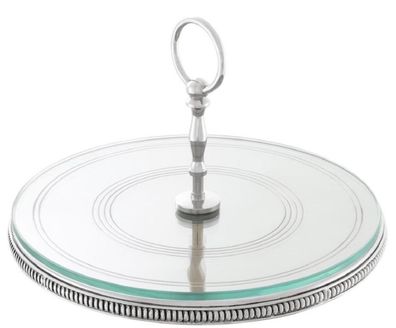 Casa Padrino Luxus Kuchen Servierplatte mit Tragegriff Silber Ø 29 x H. 18,5 cm - Lux