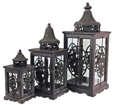 Wunderschöne Barock Laterne aus Holz, antik-look old black 3-er Set - Kerzenleuchter