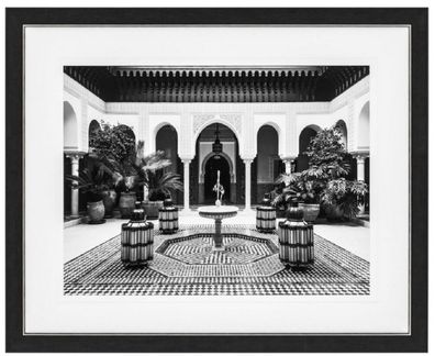 Casa Padrino Luxus Wandbild Wohnen in Marokko Schwarz / Weiß / Gold 109 x H. 89 cm -