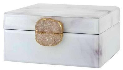 Casa Padrino Luxus Schmuckkasten mit Marmoroptik Weiß 23,5 x 22,5 x H. 11 cm - Schmuc