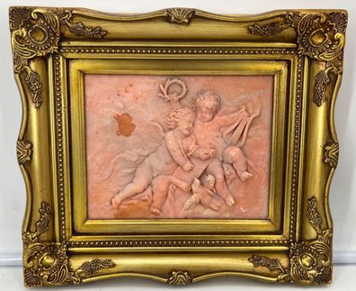 Casa Padrino Barock Wandrelief Rosa / Gold 39,5 x H. 34 cm - Antik Stil Wand Deko Gip