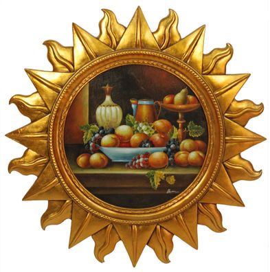 Casa Padrino Barock Wandbild Sonne mit Obst Mehrfarbig / Gold Ø 88 cm - Wanddeko - Ba