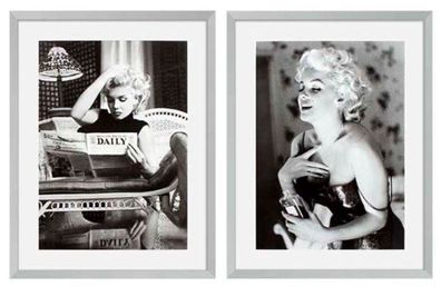 Casa Padrino Bilder 2er Set Marilyn Monroe Silber 69 x H. 89 cm - Luxus Wanddekoratio