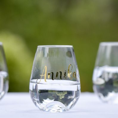 Glas mit Namen | Personalisiertes Trinkglas | Weinglas ohne Stiel | Hochzeit & Party