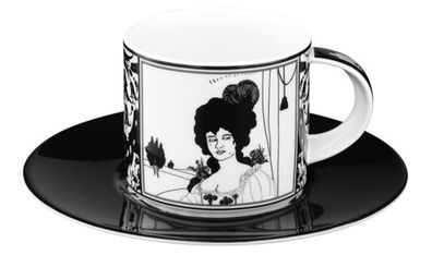 Handgearbeitete Kaffeetasse aus Porzellan mit einem Motiv von Audrey Beardsley Portra