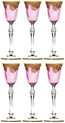 Casa Padrino Luxus Barock Likörglas 6er Set Rosa / Gold Ø 6,5 x H. 18,5 cm - Handgefe