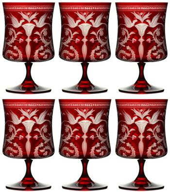Casa Padrino Luxus Brandy Glas 6er Set Rot / Silber Ø 9 x H. 14,5 cm - Handgefertigte