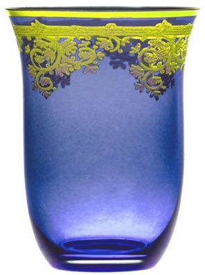 Casa Padrino Luxus Barock Wasserglas 6er Set Blau / Gold Ø 9 x H. 12 cm - Handgeferti