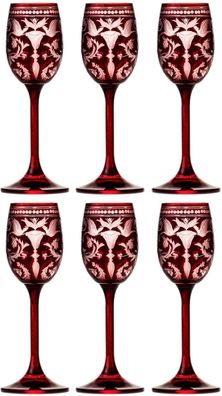 Casa Padrino Luxus Likörglas 6er Set Rot / Silber Ø 5,5 x H. 15 cm - Handgefertigte u