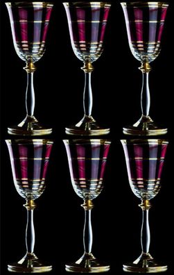 Casa Padrino Luxus Barock Likörglas 6er Set Bordeauxrot / Gold Ø 5,5 x H. 17 cm - Han