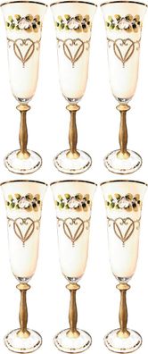Casa Padrino Luxus Jugendstil Champagnerglas 6er Set Weiß / Mehrfarbig / Gold - Handg