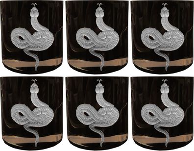 Casa Padrino Luxus Whisky Glas 6er Set Schlange Schwarz / Silber Ø 8 x H. 9 cm - Hand