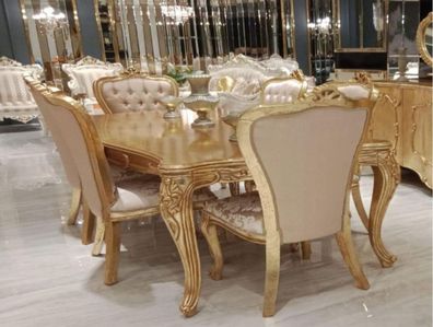 Casa Padrino Luxus Barock Esstisch Gold - Handgefertigter Massivholz Esszimmertisch i