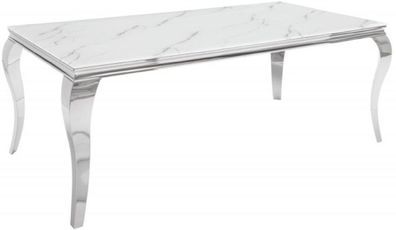 Casa Padrino Designer Esstisch Weiß / Grau / Silber 200 x 105 x H. 75 cm - Rechteckig