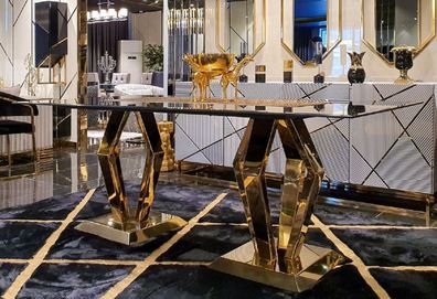 Casa Padrino Luxus Esstisch Gold 200 x 100 x H. 77 cm - Moderner Esszimmertisch mit G