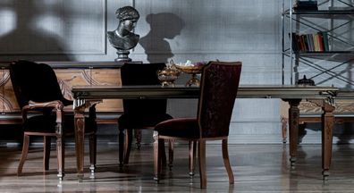 Casa Padrino Luxus Barock Esszimmer Set Bordeauxrot / Beige / Silber - 1 Barock Essti