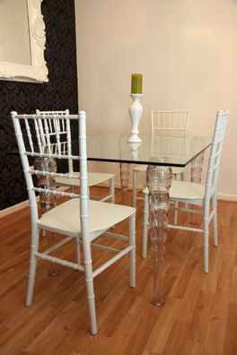 Designer Acryl Esszimmer Set - Ghost Chair Table - Polycarbonat Möbel - 1 Tisch + 4