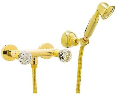 Casa Padrino Luxus Duscharmaturen Set Gold - Aufputz Brauseset mit Swarovski Kristall