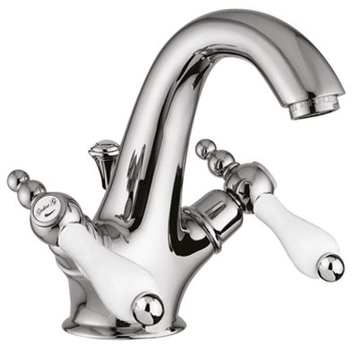 Jugendstil Retro Waschtischarmatur Silber / Weiß H. 16,5 cm - Waschbecken Armatur Mad