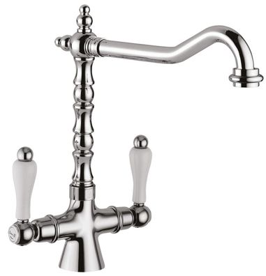 Jugendstil Retro Waschtischarmatur mit Schwenkauslauf Silber / Weiß H. 30,5 cm - Wasc