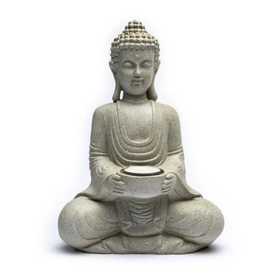Kerzenhalter BUDDHA meditierend steingrau Polyresin 27 cm Buddhafigur Teelichthalter