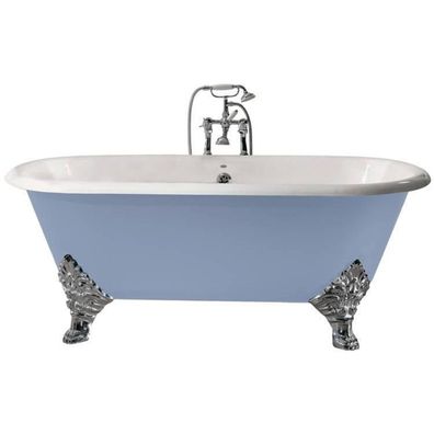 Casa Padrino Luxus Gusseisen Badewanne Hellblau / Weiß 178 cm - Gebogene freistehende