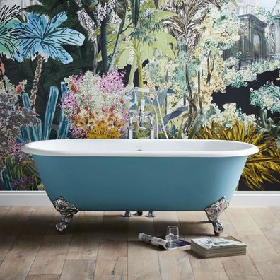 Casa Padrino Luxus Gusseisen Badewanne Türkis / Weiß 178 cm - Gebogene freistehende B