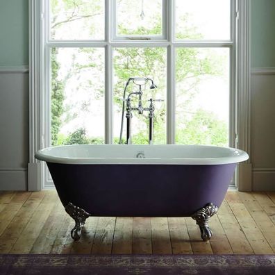 Casa Padrino Luxus Gusseisen Badewanne Lila / Weiß 154 cm - Gebogene freistehende Bad