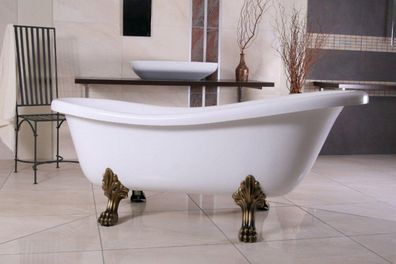 Freistehende Luxus Badewanne Jugendstil Roma Weiß/ Altgold 1560mm - Barock Badezimmer