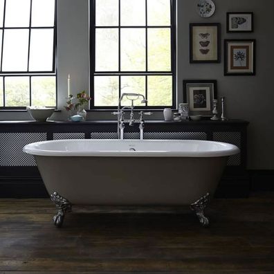 Casa Padrino Luxus Gusseisen Badewanne Hellgrau / Weiß 170 cm - Gebogene freistehende