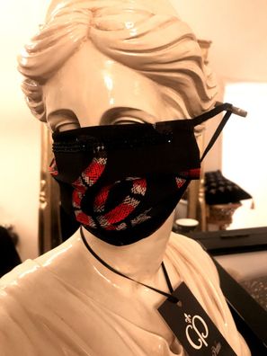Casa Padrino Bling Bling Snakes Schwarz / Rot - CP Maske mit schwarzen Glitzersteine