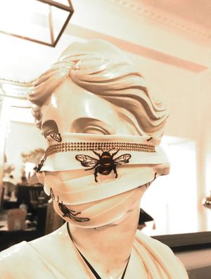 Casa Padrino Bling Bling Maske Bees Weiß - CP Maske mit goldenen Glitzersteinen