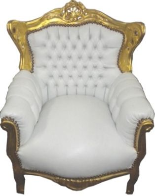 Casa Padrino Barock Kinder Sessel Weiß / Gold - Barock Kinder Möbel