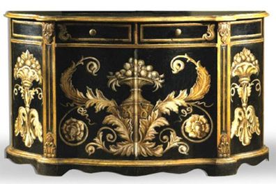 Casa Padrino Barock Sideboard Schwarz / Gold handbemalt 174 cm - Hotel Collection