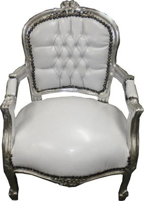 Barock Kinder Stuhl Weiß/ Silber - Armlehnstuhl