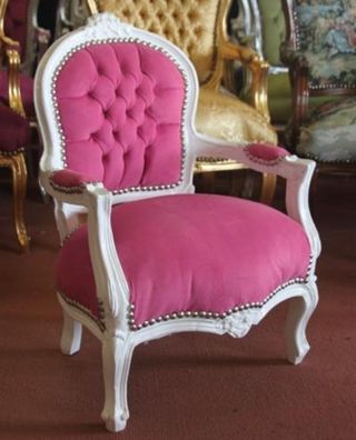 Barock Kinder Stuhl Rosa/ Weiß - Armlehnstuhl - Barock Möbel Antik