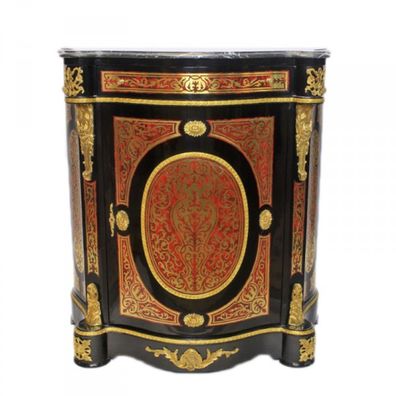 Casa Padrino Barock Boulle Kommode Schwarz / Gold / Rot mit Marmorplatte 80 x H105 cm