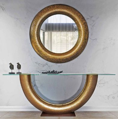 Casa Padrino Luxus Möbel Set Gold / Dunkelbraun - Konsolentisch mit Wandspiegel - Woh