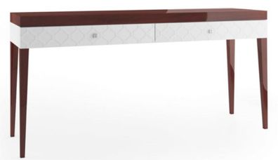 Casa Padrino Luxus Konsolentisch mit 2 Schubladen Hochglanz Braun / Weiß 171,4 x 45 x