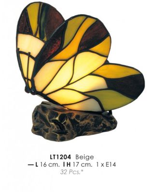 Tiffany Decoleuchte Durchmesser 16cm, Höhe 17cm LT1204 Schmetterling Beige Lampe Leu