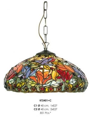 Handgefertigte Tiffany Pendelleuchte Hängeleuchte Durchmesser 40 cm, 2-Flammig - Leuc