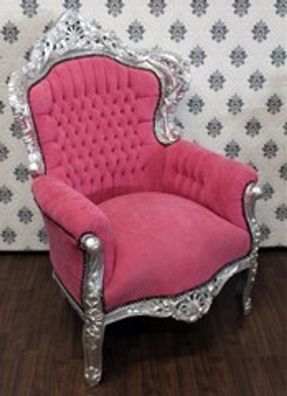 Casa Padrino Barock Sessel King Rosa/ Silber